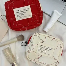 Women Travel Small Cosmetic Bag Girls Ladies Cute Flower Plaid Lipstick Makeup Bags Organizer Sanitary Napkin Pad Storage Bag
