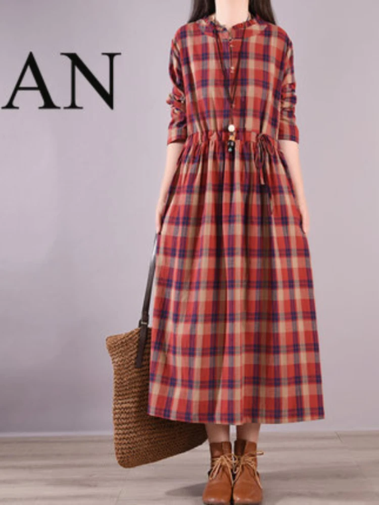 Summer Dress Woman 2023 Trendy New Women's Checkered Color Dress with A Waist Tied Cotton Linen Retro Elegant Women's Robe
Summer Dress Woman 2023 Trendy New Women's Checkered Color Dress with A Waist Tied Cotton Linen Retro Elegant Women's Robe