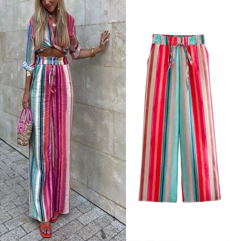 TRAF Women Striped Pants 2023 Chic Wide Leg Bow Belt Long Pants+Long Sleeves Shirt Femle Casual Summer Beach Holiday 2pcs Sets
TRAF Women Striped Pants 2023 Chic Wide Leg Bow Belt Long Pants+Long Sleeves Shirt Femle Casual Summer Beach Holiday 2pcs Sets