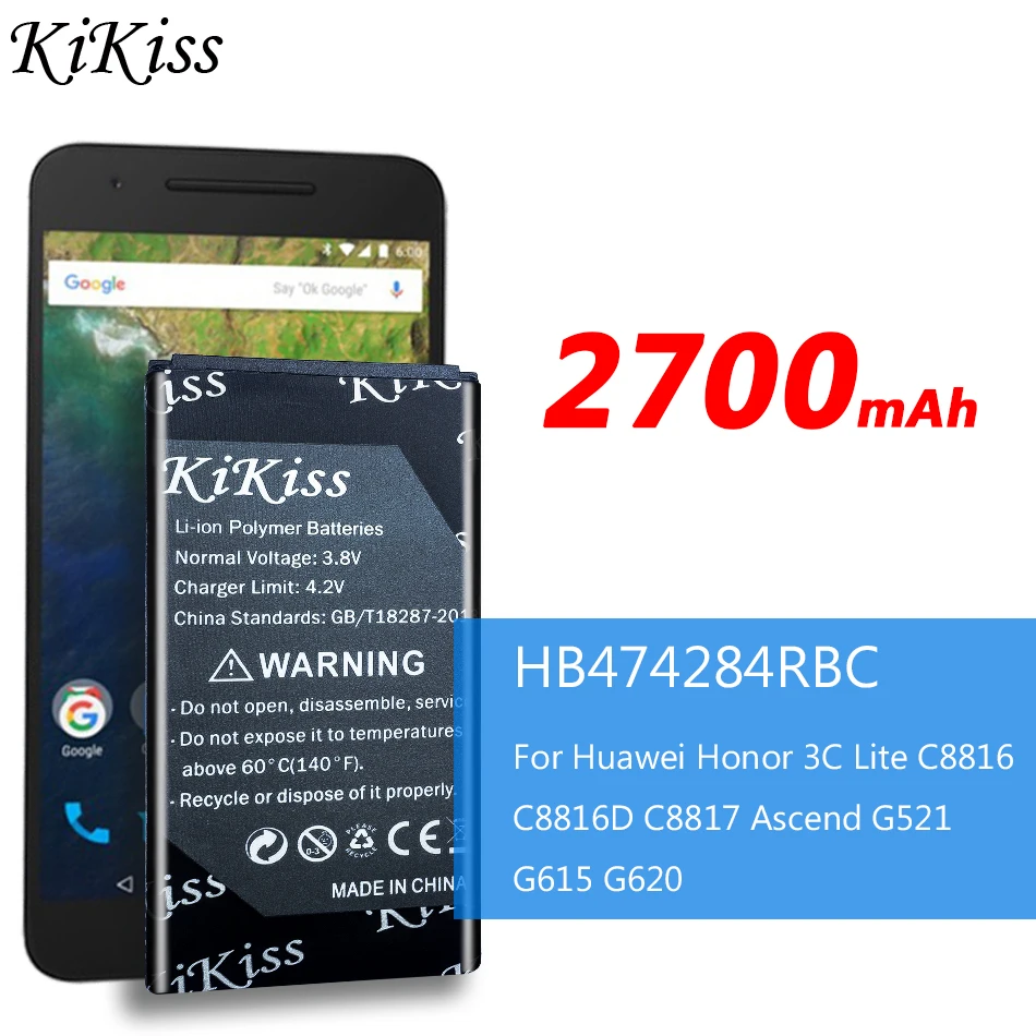 Сменный аккумулятор KiKiss HB474284RBC для Huawei Hua wei C8816 Y550 Y560 Y625 Y635 G521 G620 Y5 Honor 3c lite, аккумулятор 2700 мАч
Сменный аккумулятор KiKiss HB474284RBC для Huawei Hua wei C8816 Y550 Y560 Y625 Y635 G521 G620 Y5 Honor 3c lite, аккумулятор 2700 мАч