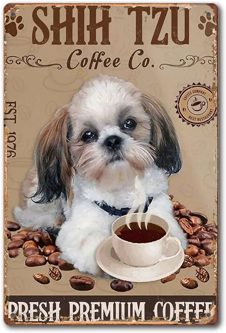 

Shih Tzu Dog and Skeleton Coffee Co. Metal Tin Sign Poster Wall Art Farmhouse Home Decor Beach Decor for Home Kitchen Decor 1