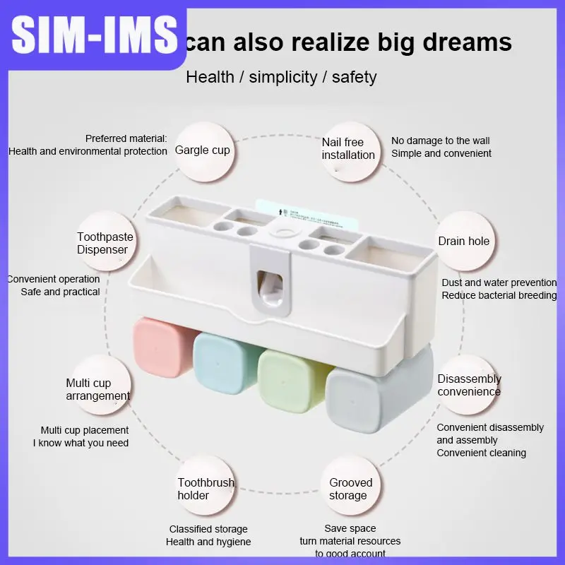 Waterproof Toothpaste Squeezer Wall Mount With 4 Pieces Cup Toothpaste Dispenser Automatic Moisture-proof Toothbrush Holder
Waterproof Toothpaste Squeezer Wall Mount With 4 Pieces Cup Toothpaste Dispenser Automatic Moisture-proof Toothbrush Holder