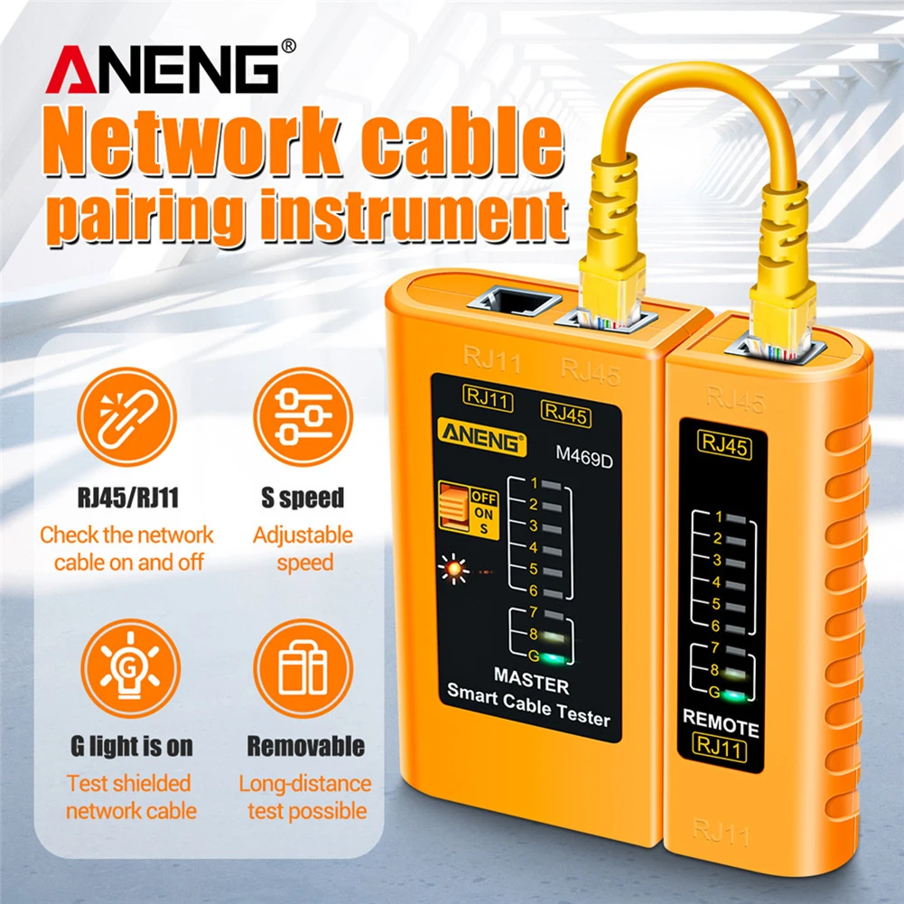 Тестер сетевого кабеля ANENG M469D RJ45 RJ11, аппарат для проверки сетевого кабеля LAN, детектора телефонной линии, инструмент для отслеживания
Тестер сетевого кабеля ANENG M469D RJ45 RJ11, аппарат для проверки сетевого кабеля LAN, детектора телефонной линии, инструмент для отслеживания