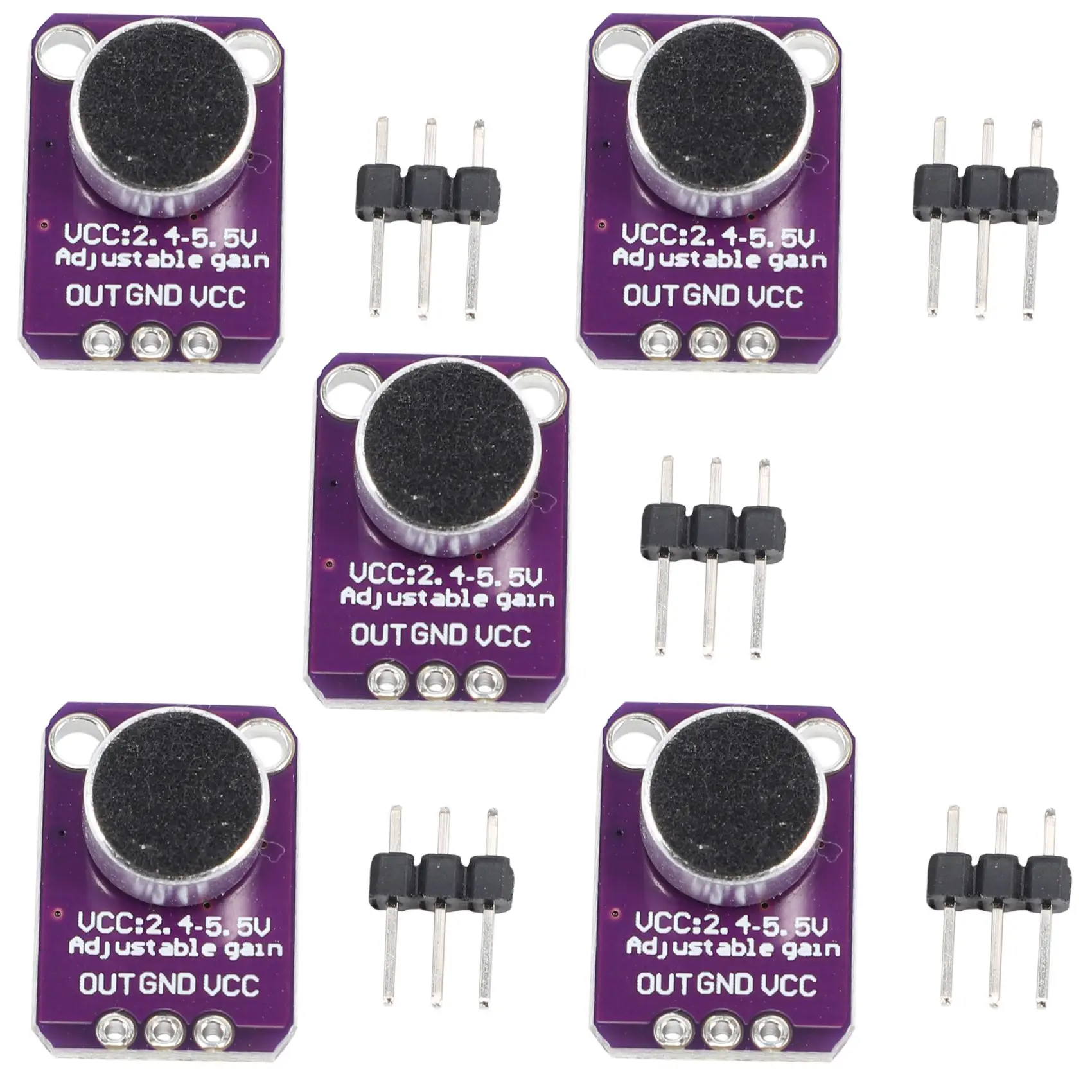 5Pcs GY-MAX4466 Electret Microphone Amplifier MAX4466 Module Adjustable Gain Breakout Board for Arduino
5Pcs GY-MAX4466 Electret Microphone Amplifier MAX4466 Module Adjustable Gain Breakout Board for Arduino
