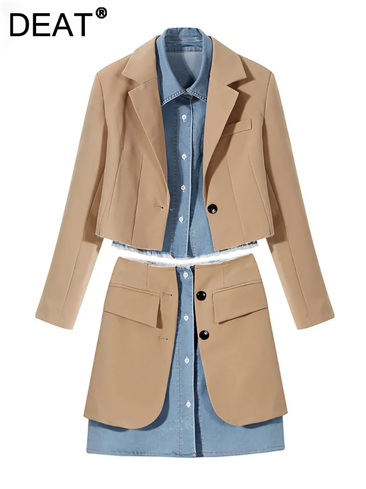 DEAT Fashion Women's 2 Pcs Sets Natched Collar Single Breasted Blazer Denim Shirt Splic Mini Skirt Suits Summer 2023 New 7I0351
DEAT Fashion Women's 2 Pcs Sets Natched Collar Single Breasted Blazer Denim Shirt Splic Mini Skirt Suits Summer 2023 New 7I0351