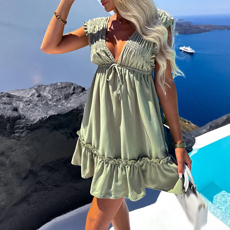 Women Fashion Loose A-Line Dress Casual Solid Color Beach Dress Vestidos Summer Sexy V-Neck High Waist Mini Dress
Women Fashion Loose A-Line Dress Casual Solid Color Beach Dress Vestidos Summer Sexy V-Neck High Waist Mini Dress