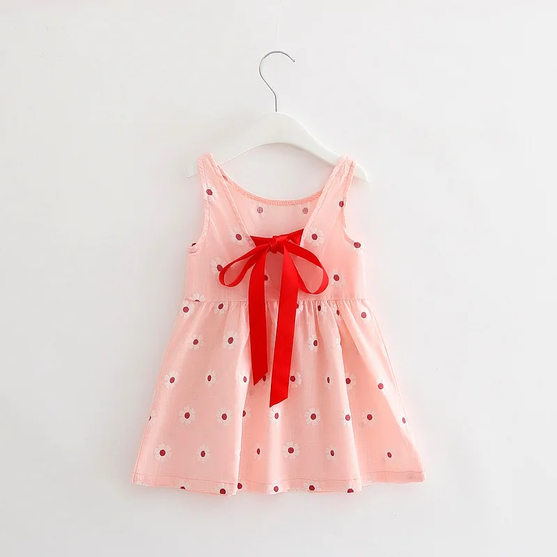 Summer Children Kids Girls Sleeveless Cotton Dresses Sundress Sarafan Cherry Print Backless Satin Band Dress Clothing | Детская одежда