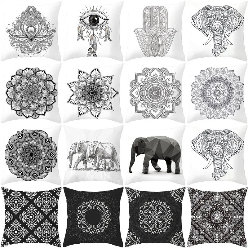 Black and White Ethnic Mandala Cushion Cover Elephant Print Pillowcase Sofa Decoration Pillow Case Mandala Pattern Pillow Cover
Black and White Ethnic Mandala Cushion Cover Elephant Print Pillowcase Sofa Decoration Pillow Case Mandala Pattern Pillow Cover
