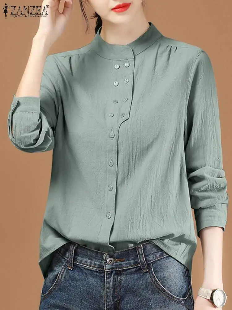 

ZANZEA 2023 Women Casual Solid Top Tunic Fashion Female Blusa Femininas Office Lady Button Up Blouse Long Sleeve Shirt Oversized