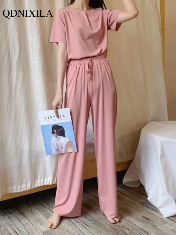Spring Summer 2023 Women's Trouser Suits Casual Fashion Pants Short Sleeve T-shirt 2 Piece Set Woman Tracksuitl Home Suit Outfit
Spring Summer 2023 Women's Trouser Suits Casual Fashion Pants Short Sleeve T-shirt 2 Piece Set Woman Tracksuitl Home Suit Outfit