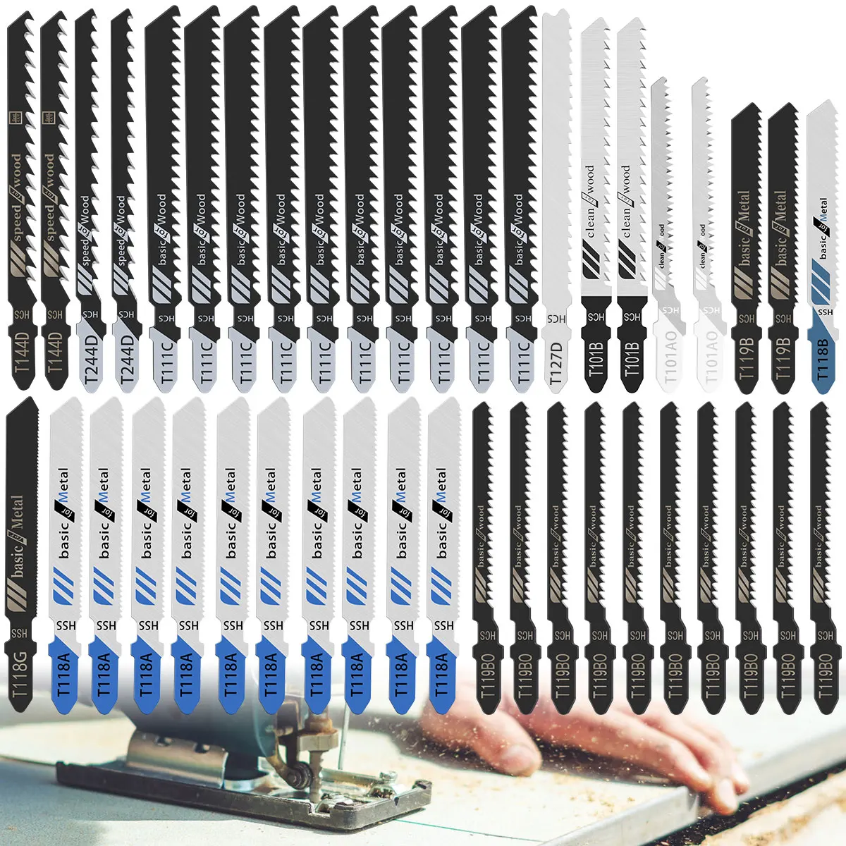 43pcs Jig Saw Blade Set High Carbon Steel Assorted Saw Blades with T-shank Sharp Fast Cut Down Jigsaw Blade Woodworking Tool for
43pcs Jig Saw Blade Set High Carbon Steel Assorted Saw Blades with T-shank Sharp Fast Cut Down Jigsaw Blade Woodworking Tool for