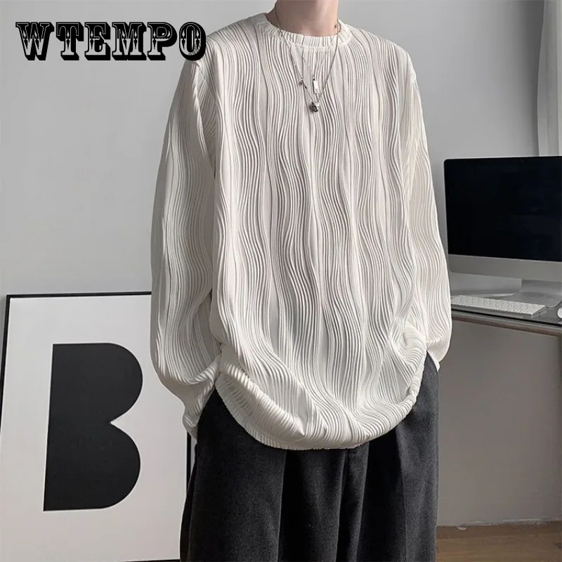 Autumn Long Sleeve T-shirt Korean Fashion Round Neck Loose Pleated Texture Top Casual Temperament Pullover for Men and Women
Autumn Long Sleeve T-shirt Korean Fashion Round Neck Loose Pleated Texture Top Casual Temperament Pullover for Men and Women