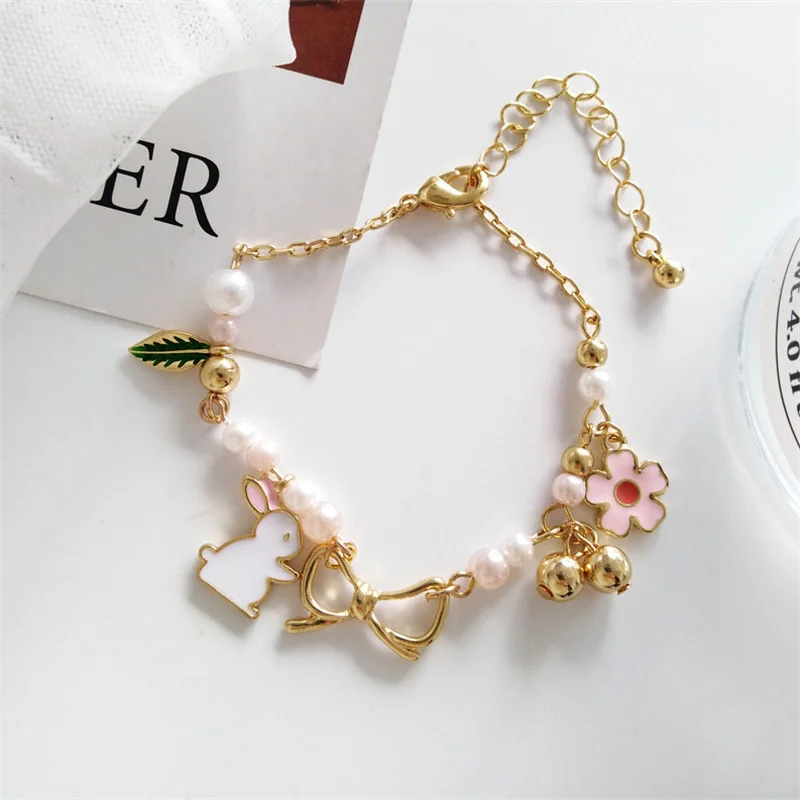 Korean Rabbit Heart Pearl Chain Bracelet for Women Girls Sweet Bowknot Flower Leaf Bell Wedding Party Jewelry Fashion Gifts 
Korean Rabbit Heart Pearl Chain Bracelet for Women Girls Sweet Bowknot Flower Leaf Bell Wedding Party Jewelry Fashion Gifts
