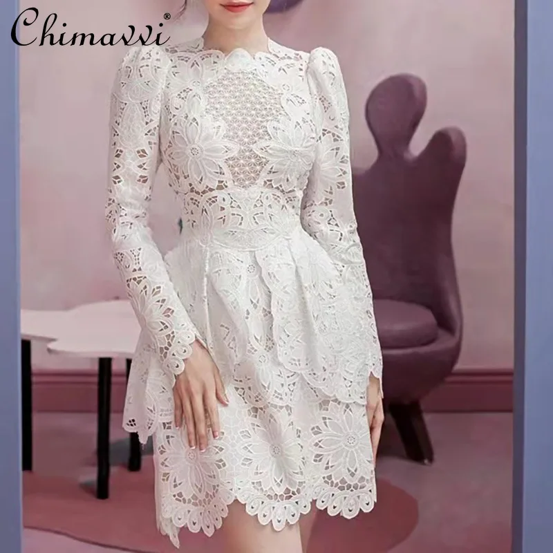Женское кружевное платье с длинным рукавом, элегантное короткое приталенное платье с высокой талией, весна 2022 
Женское кружевное платье с длинным рукавом, элегантное короткое приталенное платье с высокой талией, весна 2022