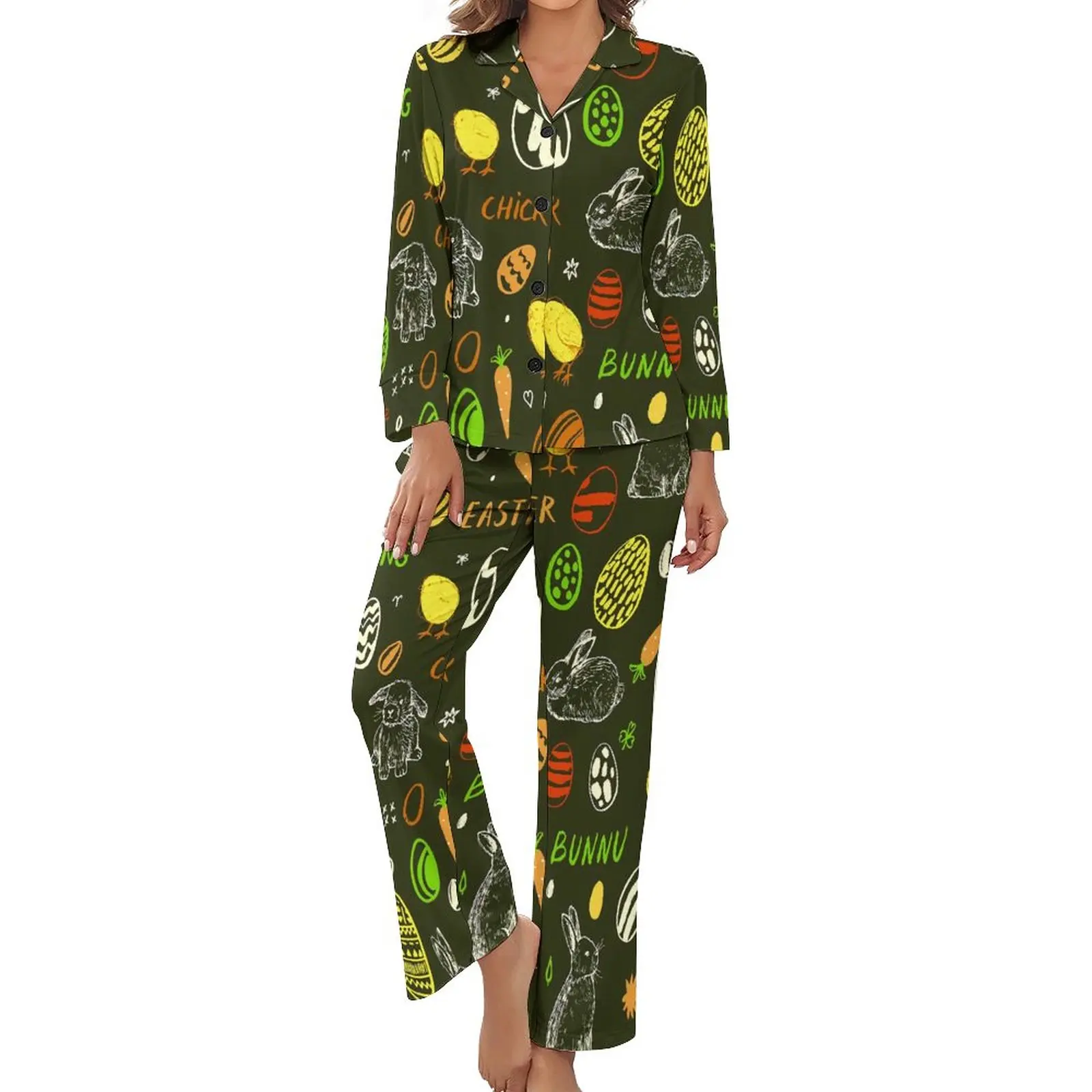 Colorful Easter Pajamas Chick Bunny Eggs Print Long Sleeve Lovely Home Suit 2 Pieces Home Spring Printed Nightwear Birthday Gift
Colorful Easter Pajamas Chick Bunny Eggs Print Long Sleeve Lovely Home Suit 2 Pieces Home Spring Printed Nightwear Birthday Gift