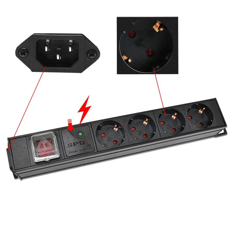 PDU Power Strip Distribution Unit Cabinet 4 Way AC German Socket Break Switch Aluminum alloy shell C14 Interface SPD
PDU Power Strip Distribution Unit Cabinet 4 Way AC German Socket Break Switch Aluminum alloy shell C14 Interface SPD