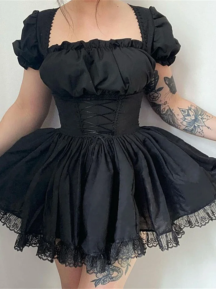 Retro Gothic Lolita Dress E-girl High Waist Bandage Corset Puff Sleeve Mini A-line Dress Elegant Vintage Lace Trim Grunge Clothe
Retro Gothic Lolita Dress E-girl High Waist Bandage Corset Puff Sleeve Mini A-line Dress Elegant Vintage Lace Trim Grunge Clothe