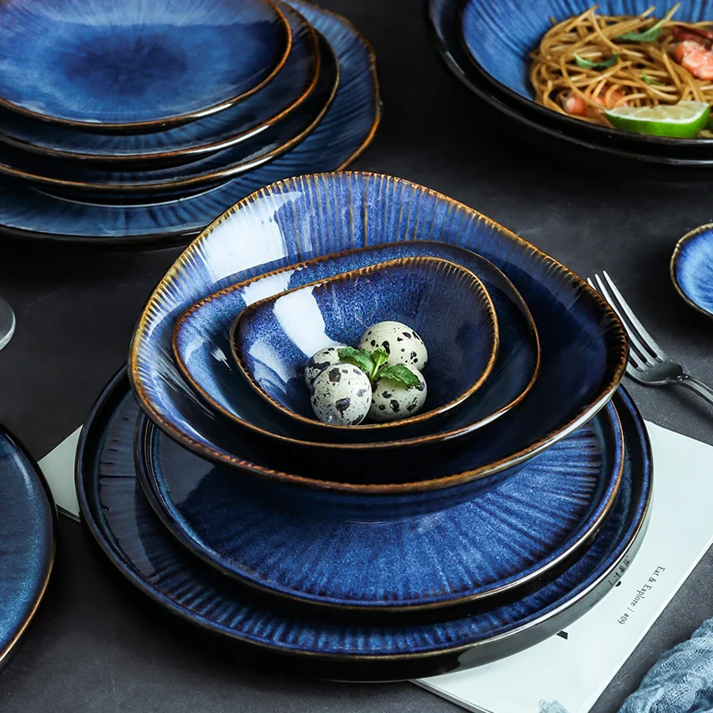 Klin Glaze Blue Color ceramic tableware home flat plate deep steak dish breakfast dinner plate big bow
Klin Glaze Blue Color ceramic tableware home flat plate deep steak dish breakfast dinner plate big bow