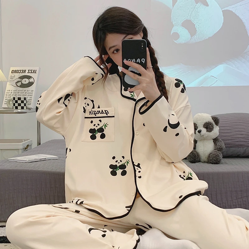 Spring Autumn Women Pajama Sets Clothes Korean Cartoon Panda Print Cotton Long Sleeve Pijama Suit For Women's Sweet Homewear
Spring Autumn Women Pajama Sets Clothes Korean Cartoon Panda Print Cotton Long Sleeve Pijama Suit For Women's Sweet Homewear