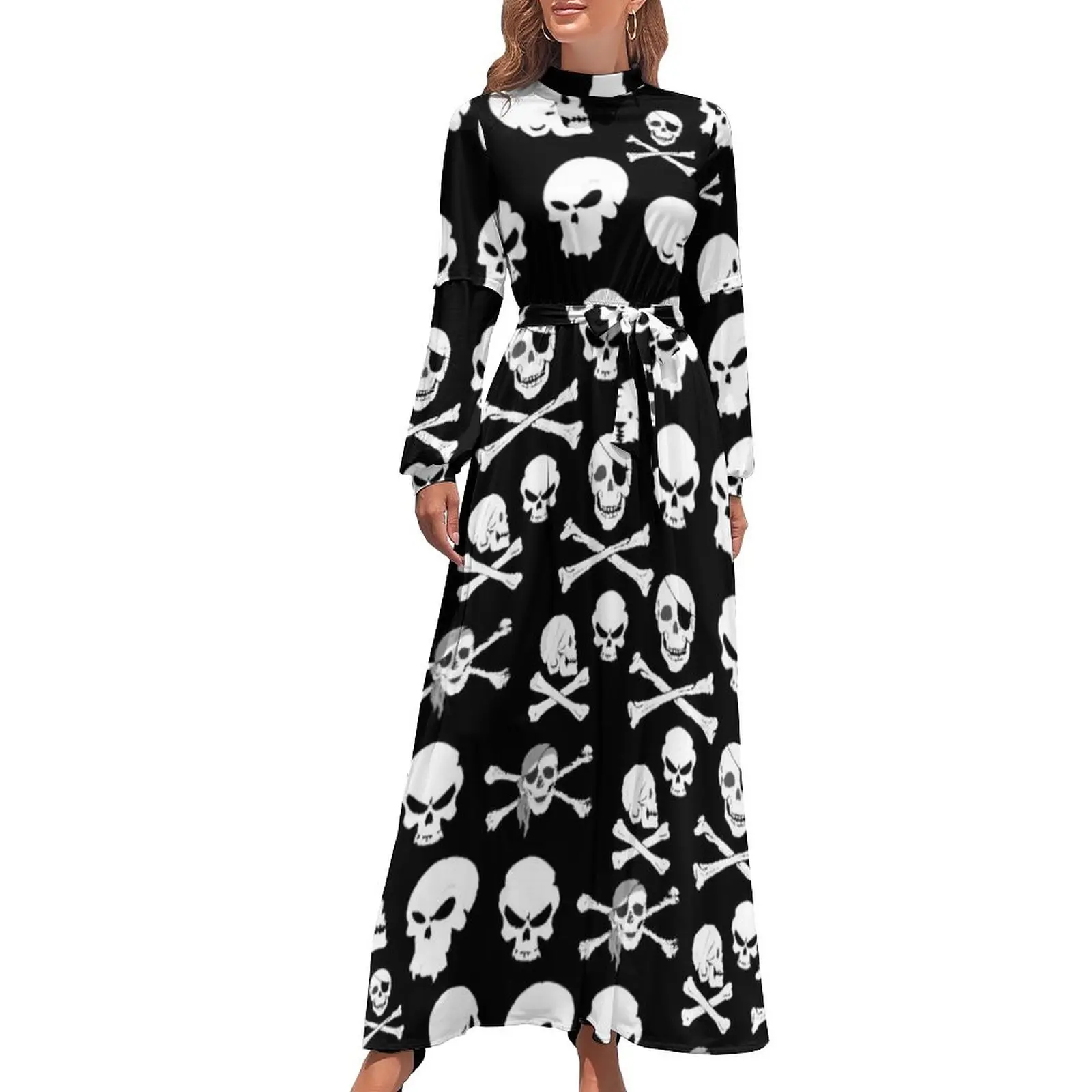 White Skull Dress High Neck Pirate Cross Bones Skulls Printed Boho Beach Dresses Sexy Long Sleeve Simple Long Maxi Dress 
White Skull Dress High Neck Pirate Cross Bones Skulls Printed Boho Beach Dresses Sexy Long Sleeve Simple Long Maxi Dress