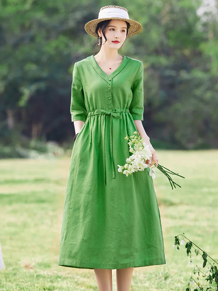 High Quality Grace French Flax Retro Half Sleeve Women's Clothing Green Long Dress The New Spring and Summer Clothes Fashion New
High Quality Grace French Flax Retro Half Sleeve Women's Clothing Green Long Dress The New Spring and Summer Clothes Fashion New