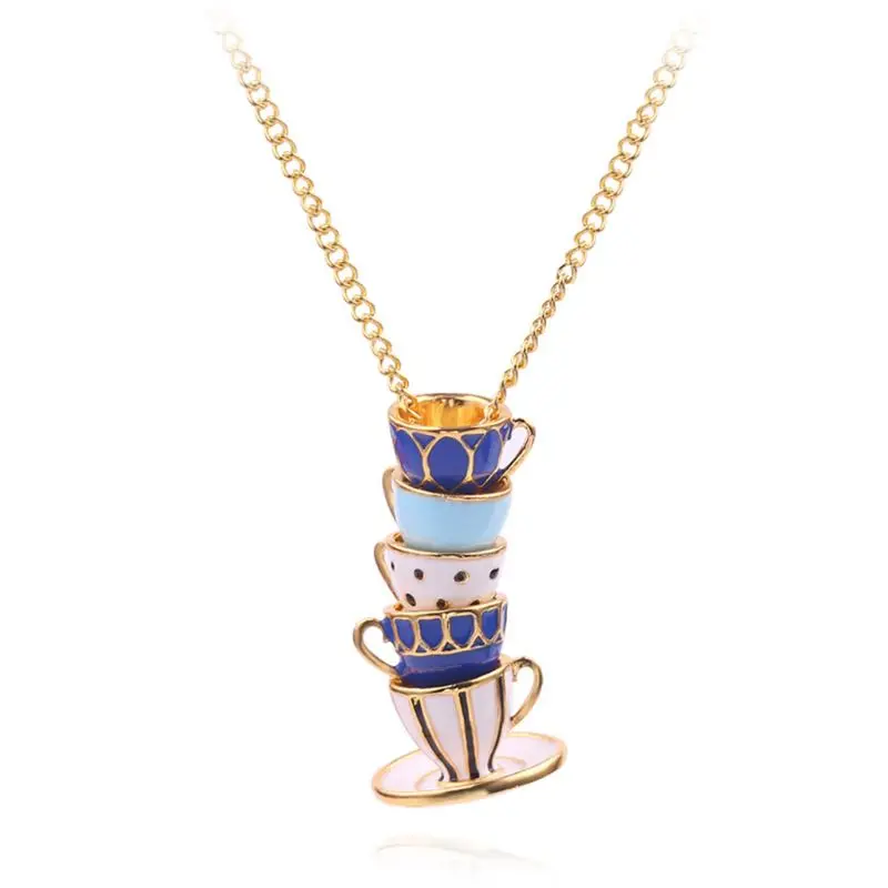 

Enamel Stacked Tea Cup Choker Couple Delicate Necklace Chain Necklaces Festival Birthday Present Jewelry for Women