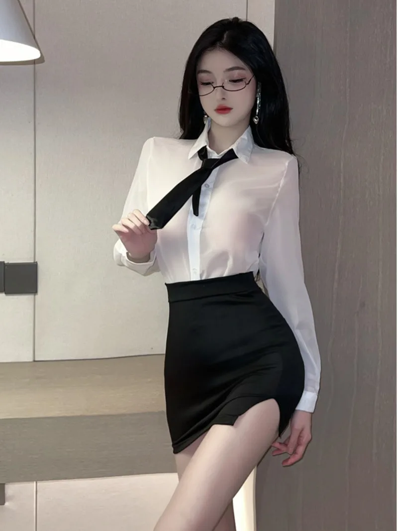 2023 Summer New Women's Sexy Role Playing Secretary Shirt Tie Slim Temptation Wrap buttocks Short Skirt Flirting suit C05P
2023 Summer New Women's Sexy Role Playing Secretary Shirt Tie Slim Temptation Wrap buttocks Short Skirt Flirting suit C05P