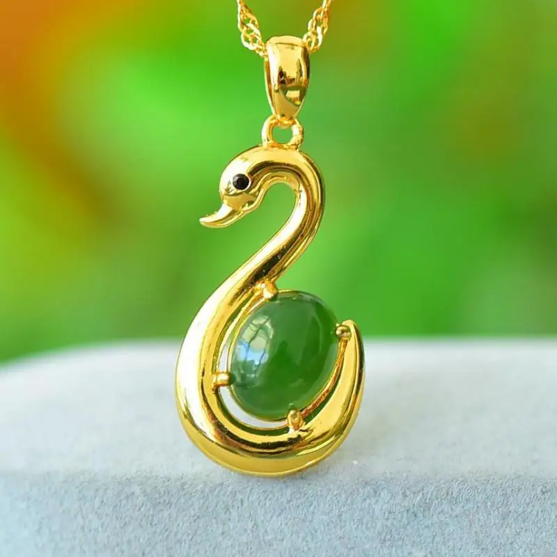 Natural Green Swan Necklace Women Healing Gemstone Fine Jewelry Accessories Genuine Hetian Jades Nephrite Swan Pendant Necklaces 
Natural Green Swan Necklace Women Healing Gemstone Fine Jewelry Accessories Genuine Hetian Jades Nephrite Swan Pendant Necklaces