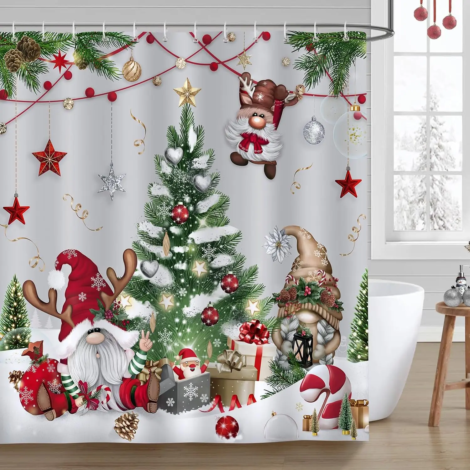 

Рождественская занавеска для душа, зимний праздник, гном, Санта-Клаус, Рождественская елка, снежинка, мультяшный Милый Забавный Pinecone, декор для ванной комнаты