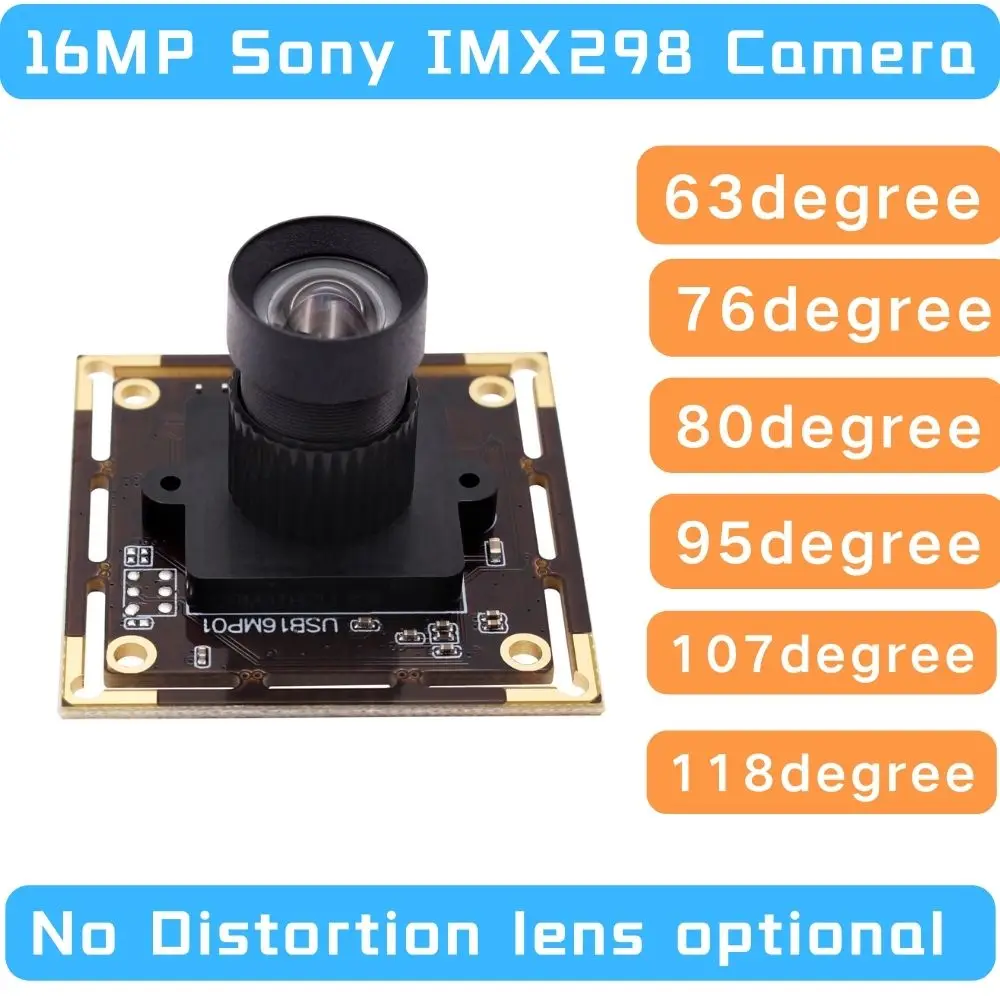 

ELP 16MP USB Webcam IMX298 Sensor Plug and Play UVC Mini USB Camera Module With 63/75/80/95/107/118 degree No Distortion Lens