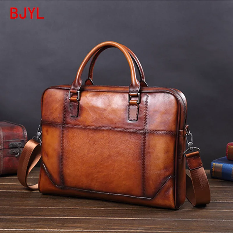 

Leather Men's Handbag Cowhide Leather Bag Business Computer Bag Men Briefcase Shoulder Bag Section Casual 1kg