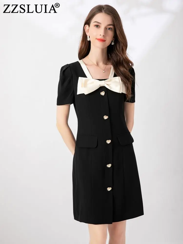 ZZSLUIA Vintage Dresses For Women Bow Designer Short Sleeve Slim Elegant Dress Fashion Summer Black Dress Female Clothing
ZZSLUIA Vintage Dresses For Women Bow Designer Short Sleeve Slim Elegant Dress Fashion Summer Black Dress Female Clothing