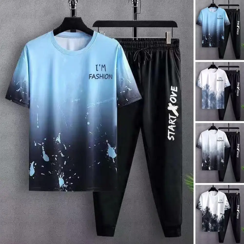 Men T-shirt Pants Set Men Sport Outfit Men's Summer Gradient Letter Print Sport Outfit O-neck T-shirt Elastic Waistband
Men T-shirt Pants Set Men Sport Outfit Men's Summer Gradient Letter Print Sport Outfit O-neck T-shirt Elastic Waistband
