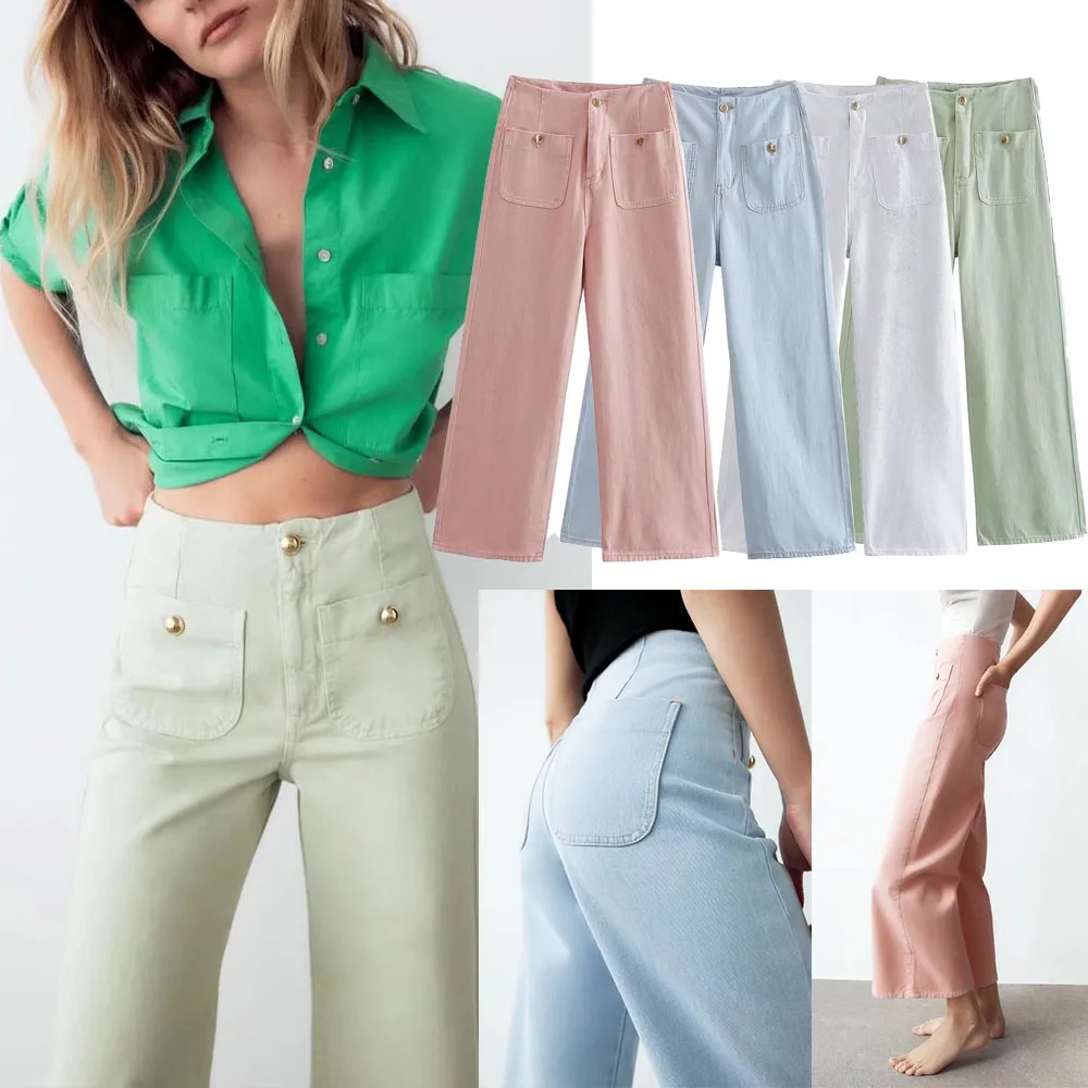 New fashion women's casual and versatile European and American style gold button embellished wide-leg ankle jeans
New fashion women's casual and versatile European and American style gold button embellished wide-leg ankle jeans