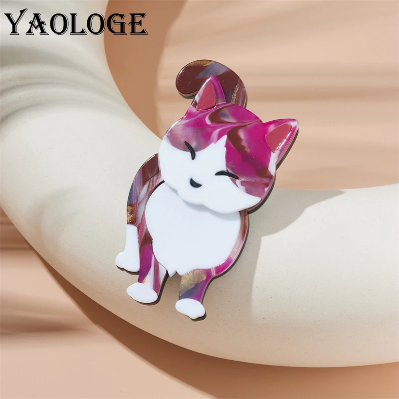 

YAOLOGE Acrylic Cartoon Cute Cat Brooches For Women Kids Fashion Creative Animal Badge Clothing Brooch Pins Jewelry Office Gift