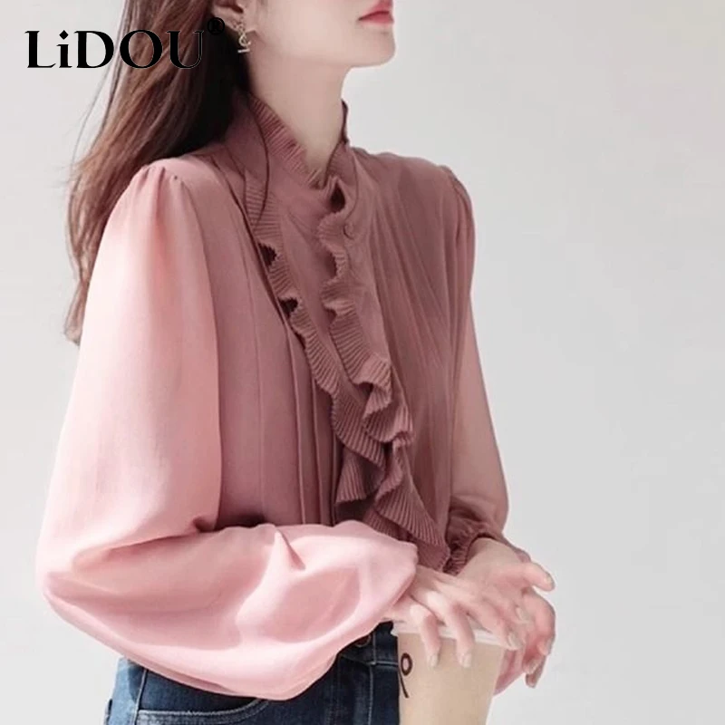 Spring Autumn New Solid Color Fashion Long Sleeve Blouse Women High Street Casual Ruffles Chic Shirt Elegant All-match Tops
Spring Autumn New Solid Color Fashion Long Sleeve Blouse Women High Street Casual Ruffles Chic Shirt Elegant All-match Tops