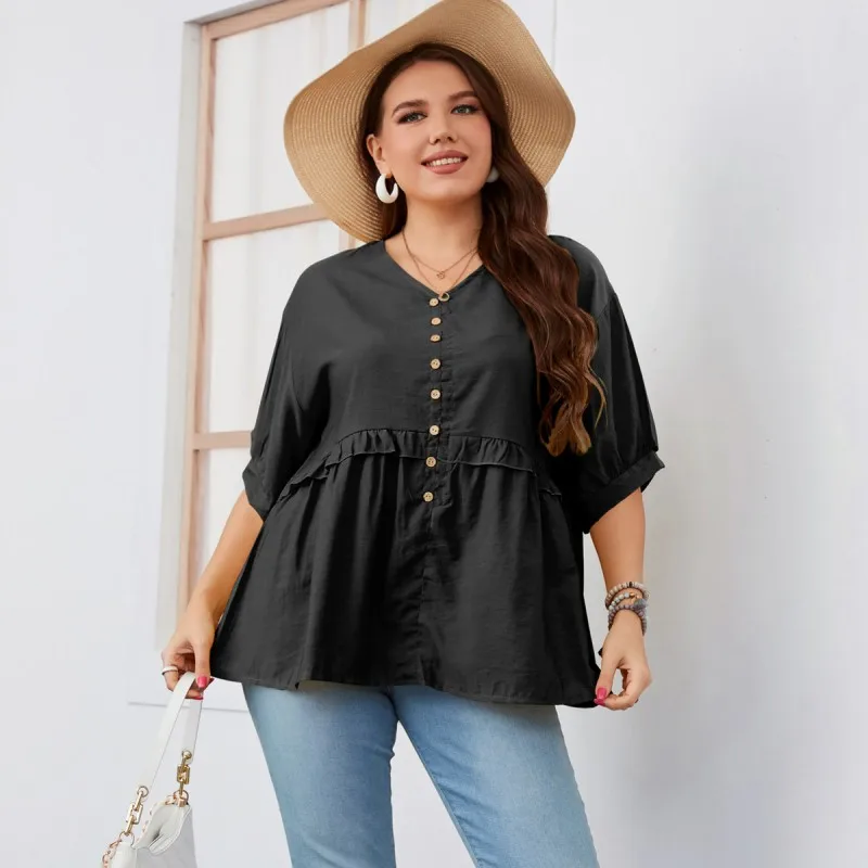 Half Sleeve Tee Shirt Women V Neck Ruched Patchwork With Buttons Tops Fashion New Solid Loose Casual Female T Shirt Tops 2022
Half Sleeve Tee Shirt Women V Neck Ruched Patchwork With Buttons Tops Fashion New Solid Loose Casual Female T Shirt Tops 2022