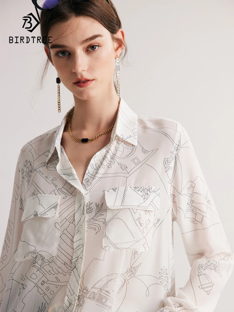 Женская рубашка с принтом Birdtree, 100% шелк тутового шелкопряда, шикарные блузки с карманами, 2023, Осень-зима, офисный женский топ T38217QC
Женская рубашка с принтом Birdtree, 100% шелк тутового шелкопряда, шикарные блузки с карманами, 2023, Осень-зима, офисный женский топ T38217QC