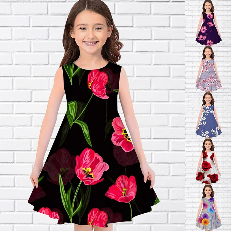 2022 Summer Girls 3D Print Dresses Kids Girl Party Sleeveless Princess Dress Tank 3D Print Pretty Colorful Flower Dress
2022 Summer Girls 3D Print Dresses Kids Girl Party Sleeveless Princess Dress Tank 3D Print Pretty Colorful Flower Dress