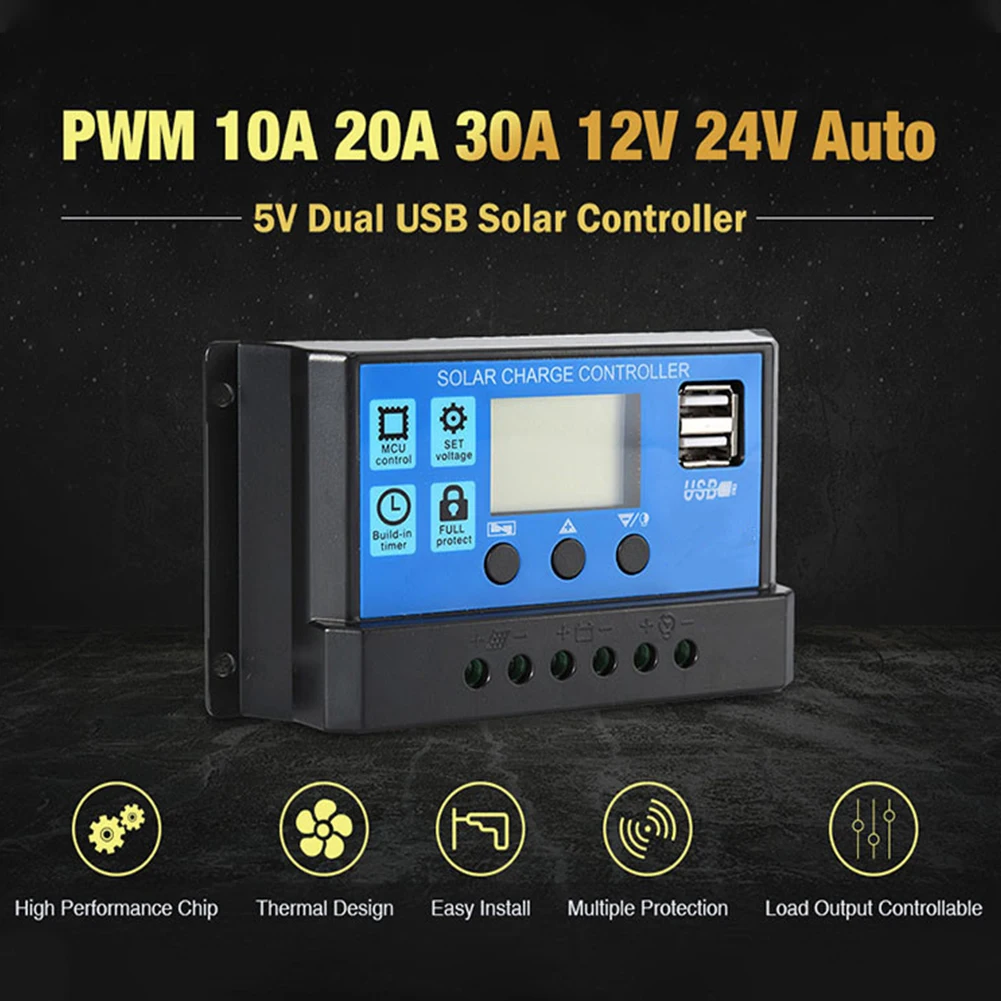 10/20/30A Solar Controller 12V/24V Solar Regulator PWM Battery Charger LCD Screen Adjustable Parameter Dual USB 5V Output
10/20/30A Solar Controller 12V/24V Solar Regulator PWM Battery Charger LCD Screen Adjustable Parameter Dual USB 5V Output