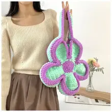 Crochet Knitted Handbag Womens Bag Flower Finished Sweet Flower Handwoven Bag Ice Bar Thread