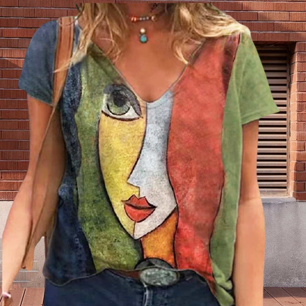 Print Ladies Blouse V-Neck T-shirt Women's Summer Casual Oversize Short Sleeve Clothing S-5XL
Print Ladies Blouse V-Neck T-shirt Women's Summer Casual Oversize Short Sleeve Clothing S-5XL