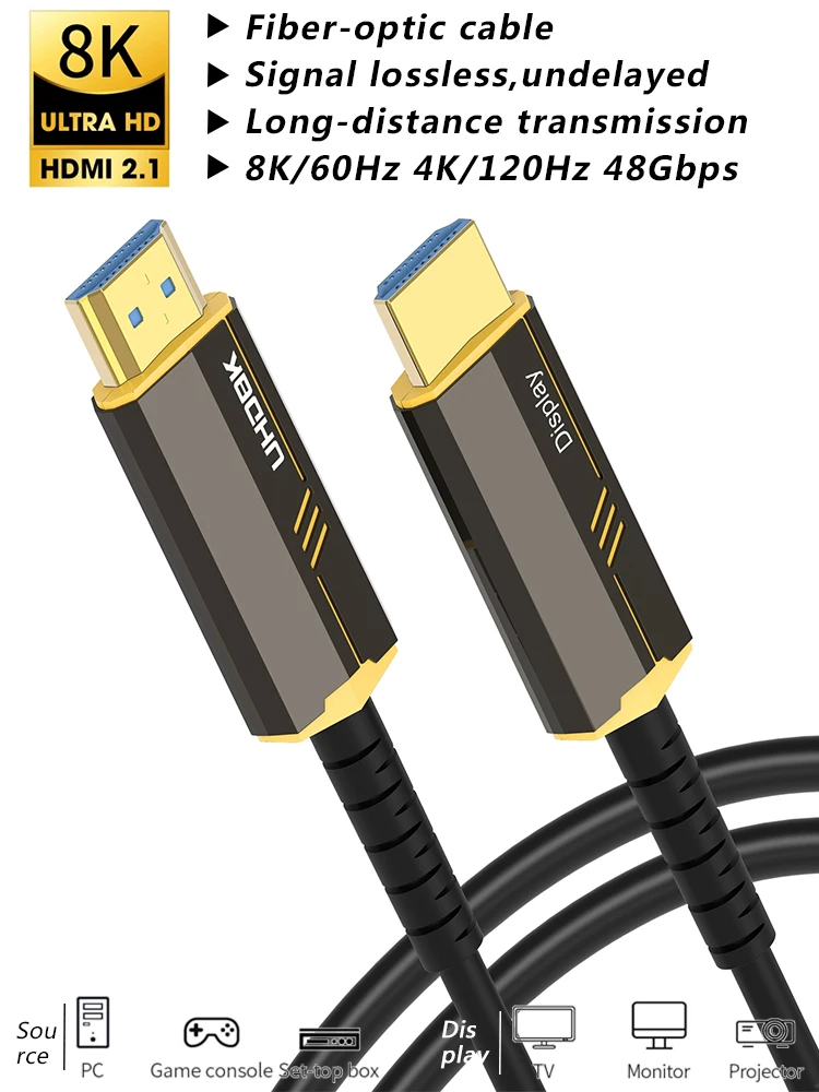 

HDMI Fiber Optic Cable 8K 60Hz 4K 120Hz Ultra High Speed 48Gbps HDR eARC HDCP HDMI 2.1 Fiber Optical Cable for TV 10M 15M 20M