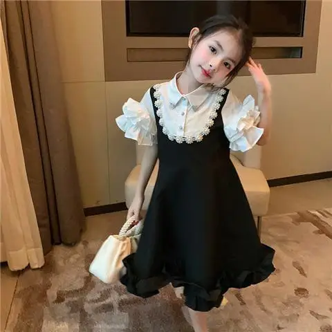 Girls Dress 2023 New Blouse Turn-down Collar Knee-Length Two Fake Piece Princess Dress for Girls Elegant Fashion Lovely Sweet
Girls Dress 2023 New Blouse Turn-down Collar Knee-Length Two Fake Piece Princess Dress for Girls Elegant Fashion Lovely Sweet