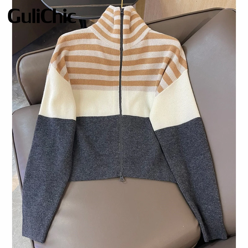 9.16 GuliChic Women Casual Fashion Knitted Cardigan Striped Cashmere Long Sleeve Zipper Sweater
9.16 GuliChic Women Casual Fashion Knitted Cardigan Striped Cashmere Long Sleeve Zipper Sweater