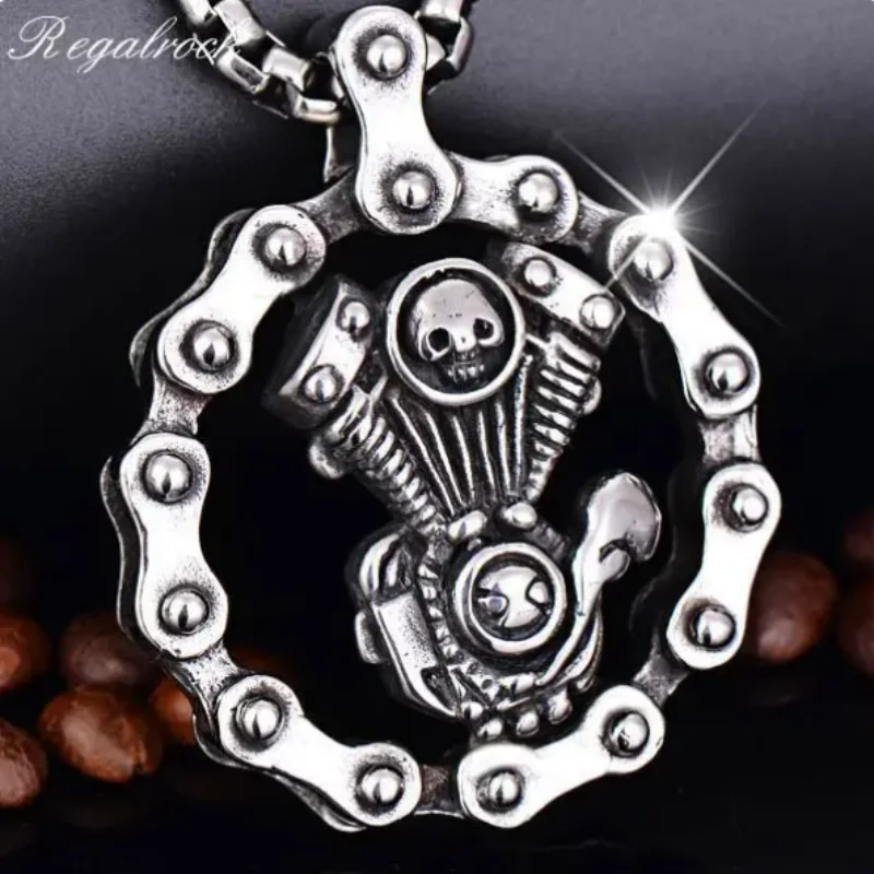 

Punk Engine Skull Pendant Necklace Steampunk Mechanical Gear Biker Riders Motorcycle Chain Soul Gang Jewelry