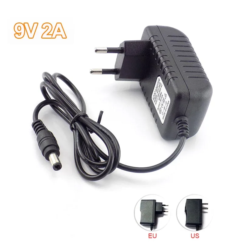 

AC to DC Power Adapter 9V 2A Supply 5.5mm x 2.5mm US EU Plug Converter 2000mA Charger LED Strip Light CCTV Camera 100V-240V L19