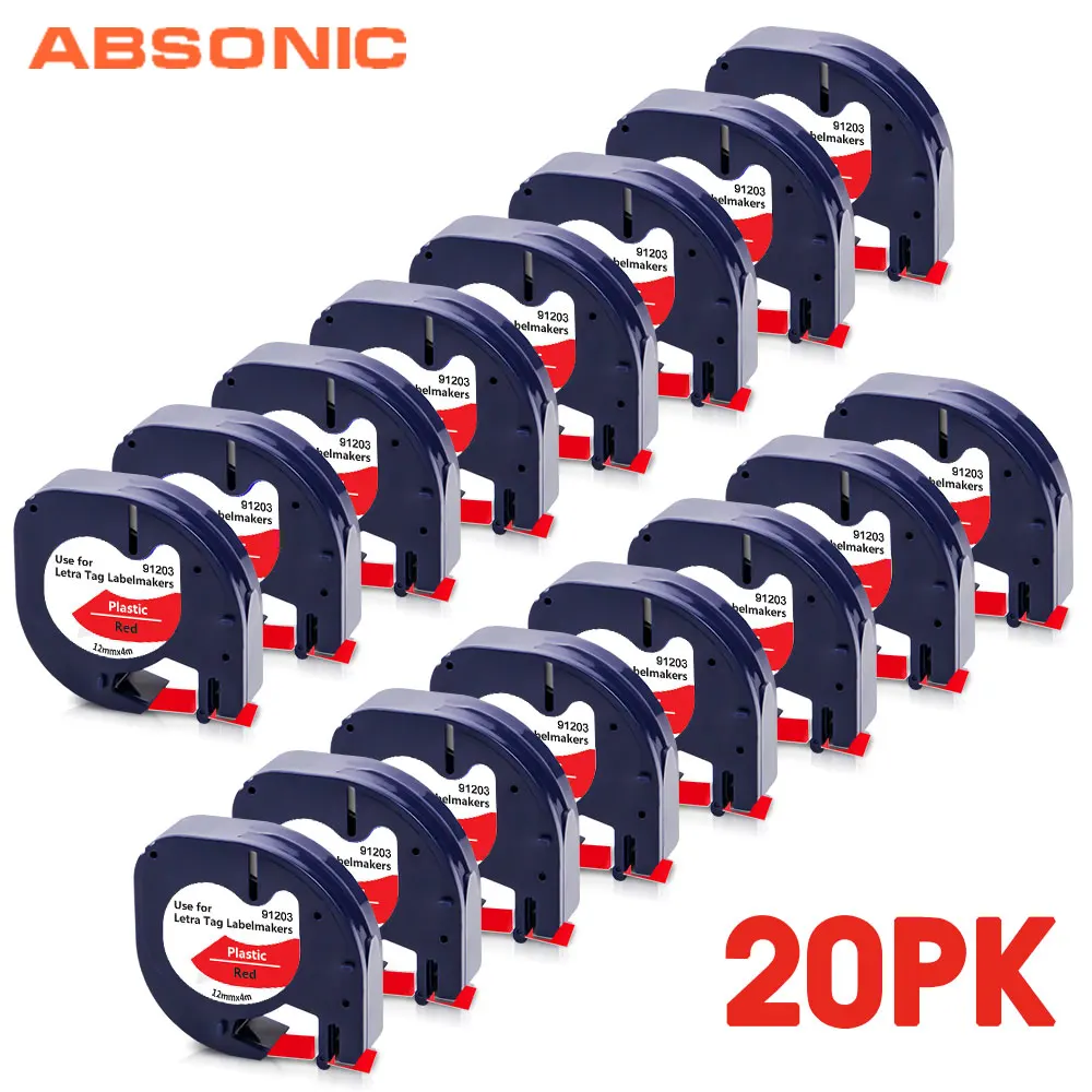 Absonic 20PK 91203 12mm Plastic Label Tapes for Dymo Letratag Label LT 91203 Black on Red Compatible DYMO LT-100H Label Printer
Absonic 20PK 91203 12mm Plastic Label Tapes for Dymo Letratag Label LT 91203 Black on Red Compatible DYMO LT-100H Label Printer