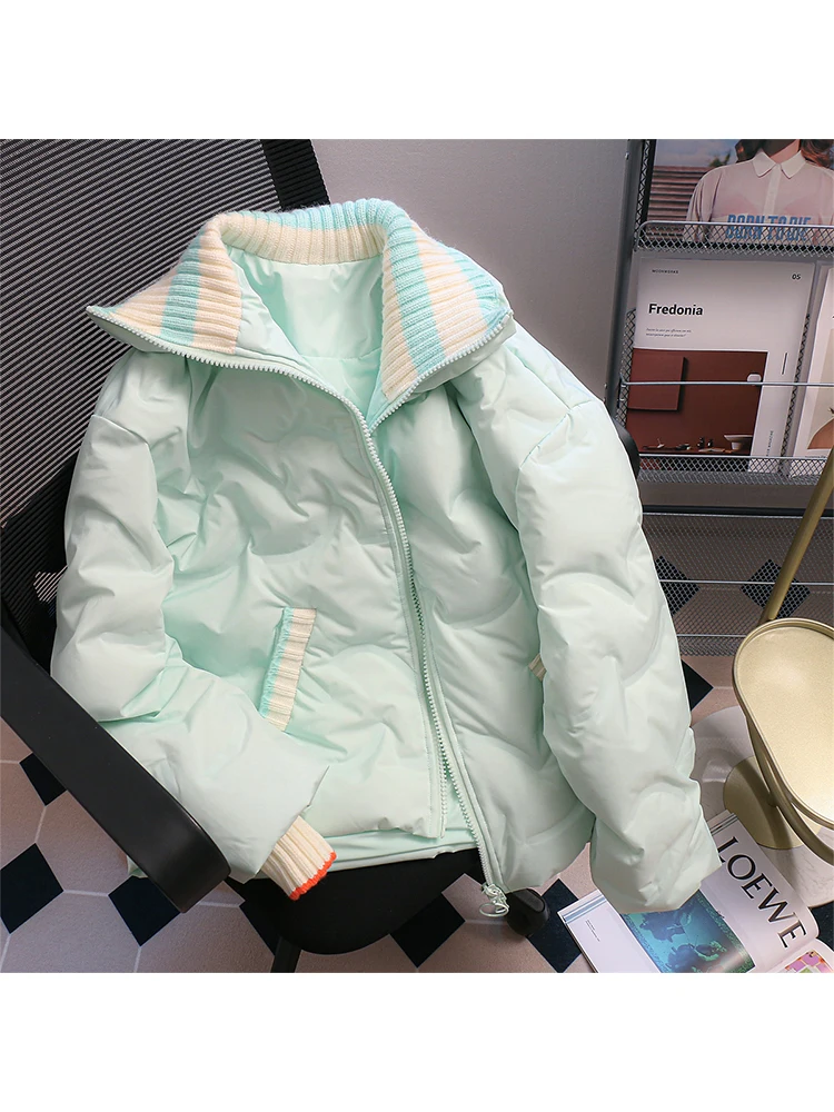 Women New Candy Color Knitted Patchwork Cotton Padded Coat Turtleneck Long Sleeve Zipper Female Down Jacket Retro Sweet Cute
Women New Candy Color Knitted Patchwork Cotton Padded Coat Turtleneck Long Sleeve Zipper Female Down Jacket Retro Sweet Cute