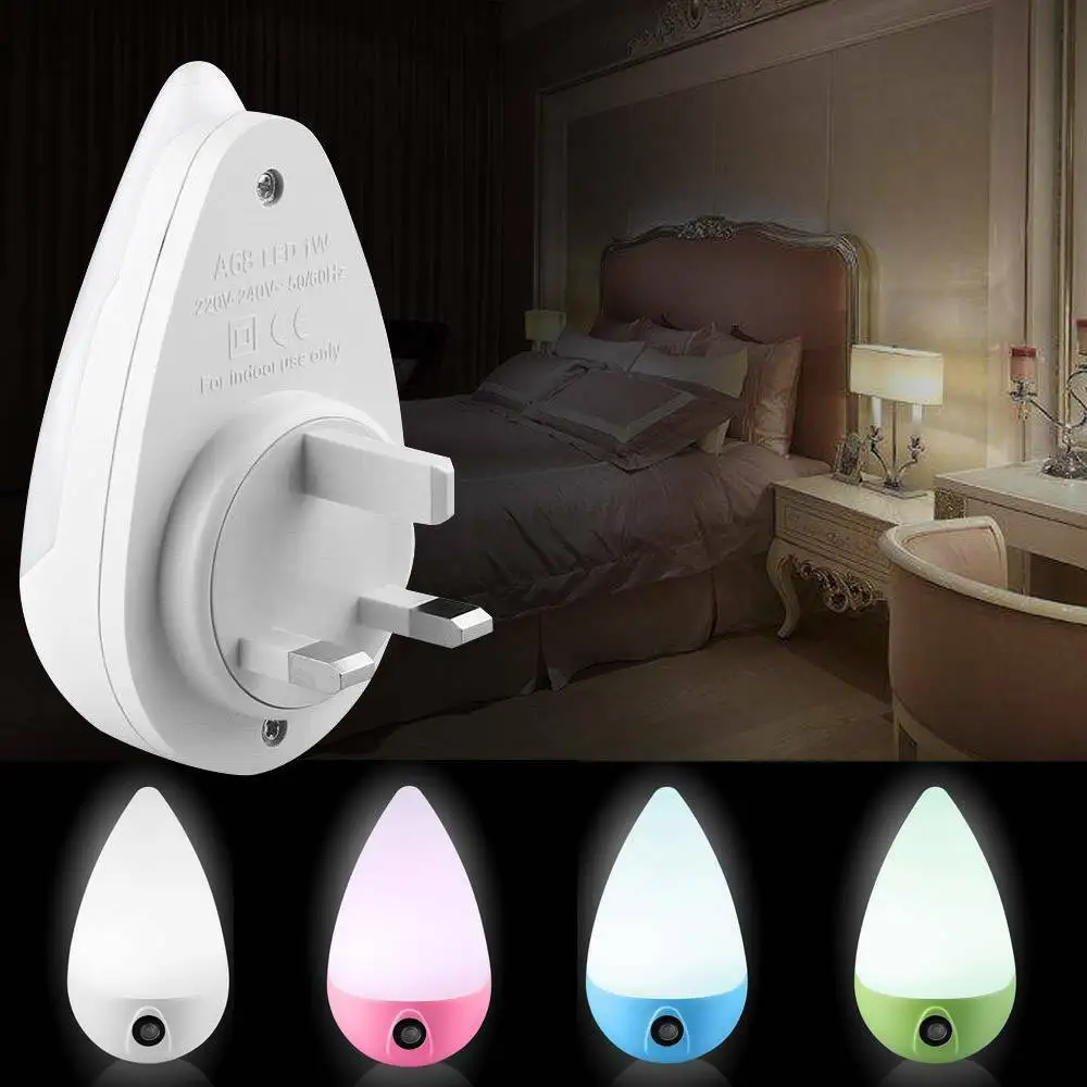 

1Pcs Children Bedroom Lamp LED Night Light Smart Light Sensor Wall Socket Lamp Water Drops Shape 1W EU Plug 90 Degree Rotation